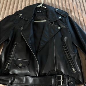 Black Faux Leather Biker Jacket